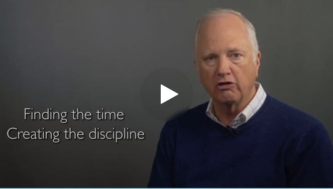 still from video of Tony Caldwell and quote: finding the time, creating the discipline