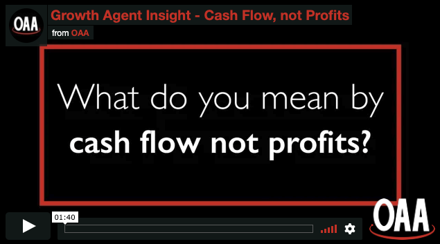 black background with a red border and text: what do you mean by cash flow not profits?