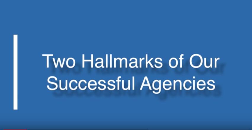 text: two hallmarks of our successful agencies on a blue background